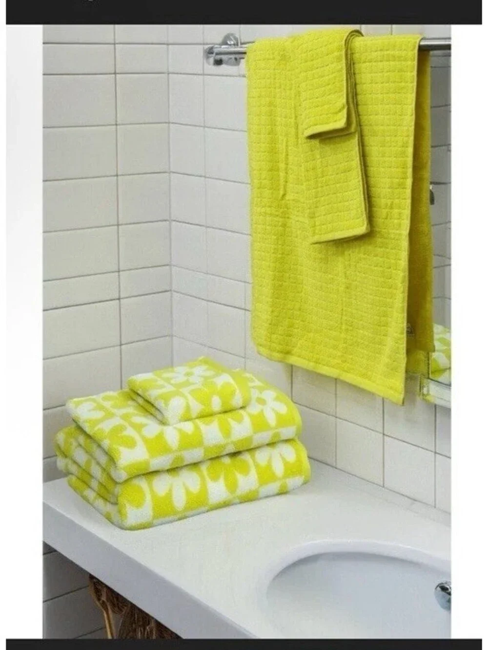 Kapoor Home 6-Piece Bath Towel Set Yellow & White Daisy & Solid Cotton Quick Dry